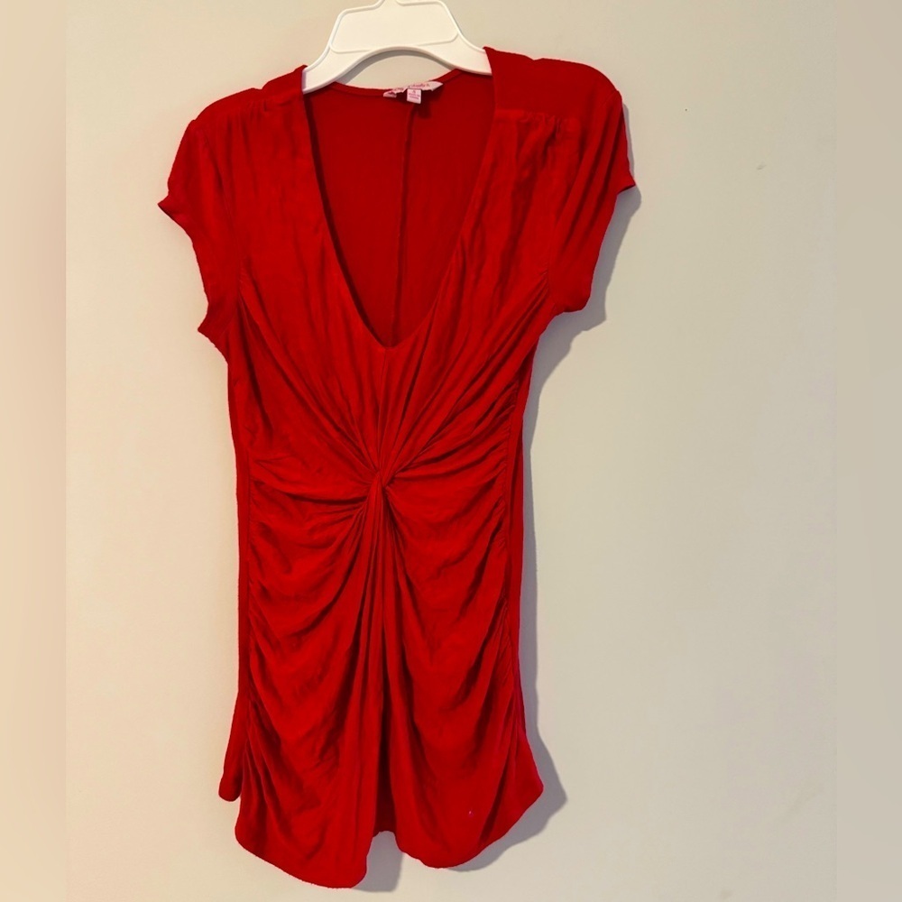 Candie's Red Ruched Cap Sleeve Blouse, size small